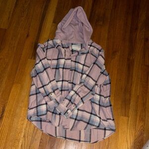 Plaid Hooded Shirt in Pastel Tones
